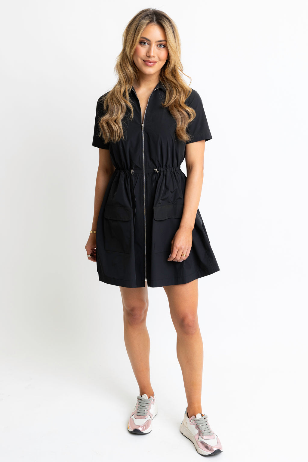 karlie pocket cinch waist dress in black