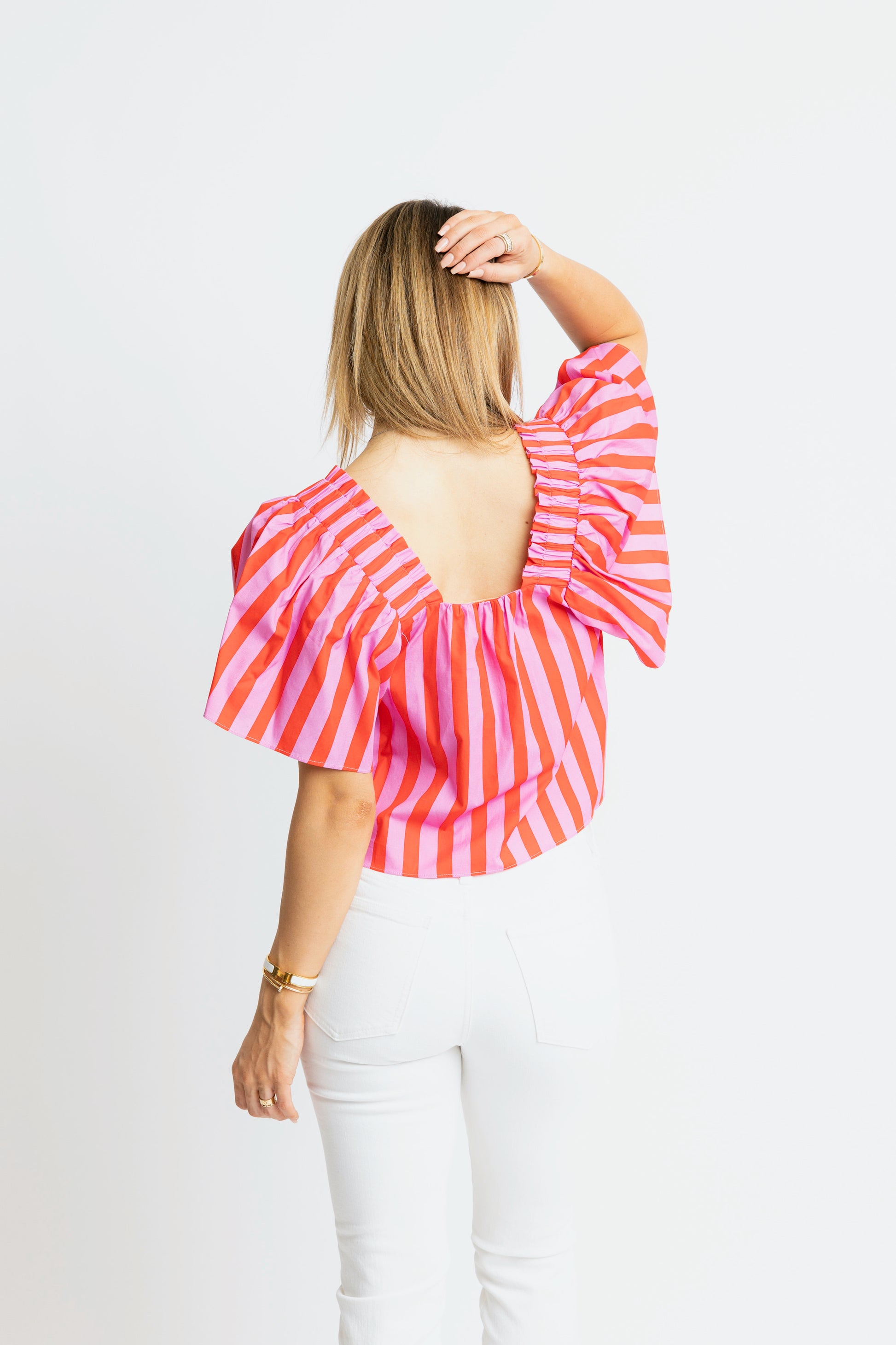 karlie square neck poplin top in red stripe