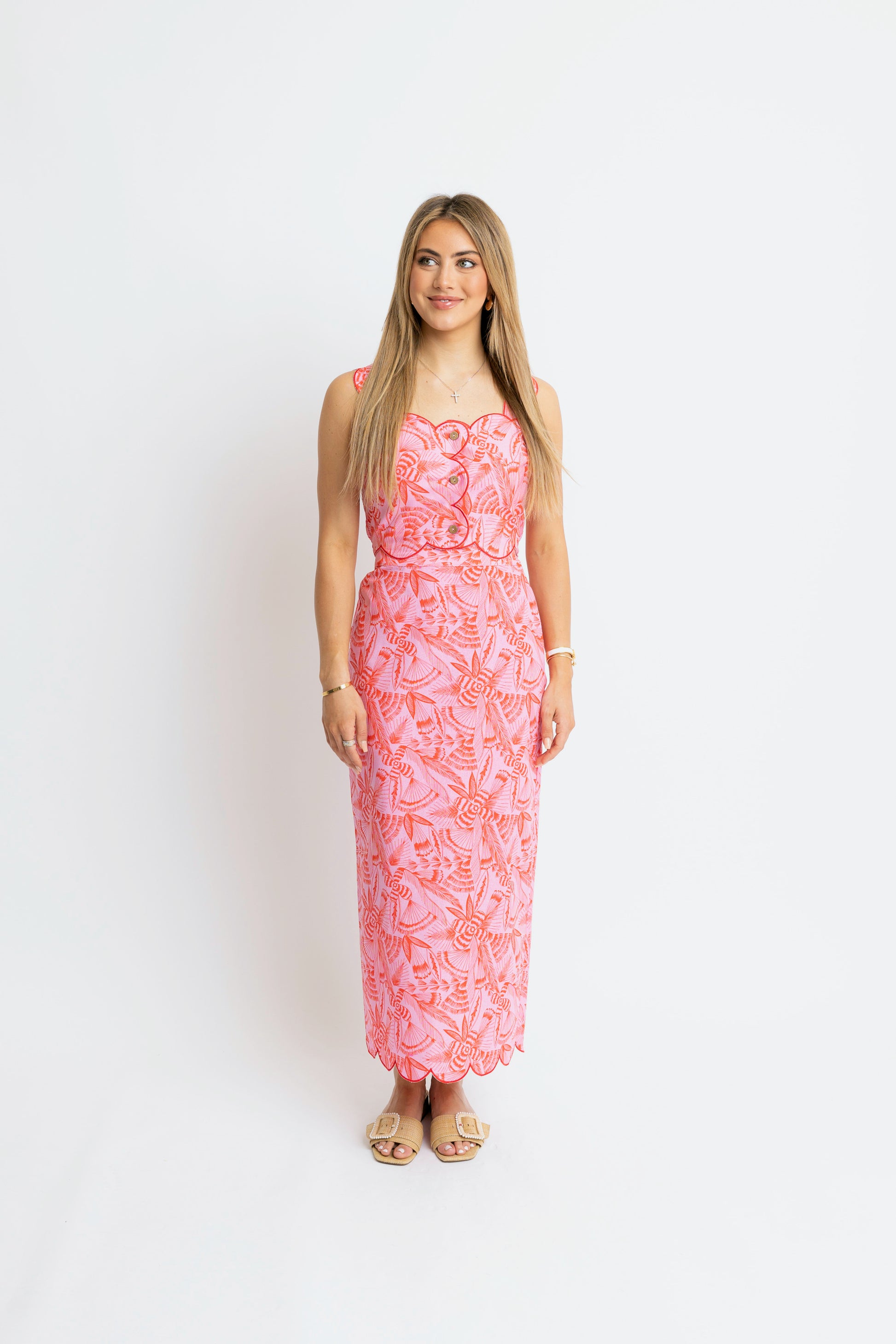 karlie tropical linen scalloped maxi skirt
