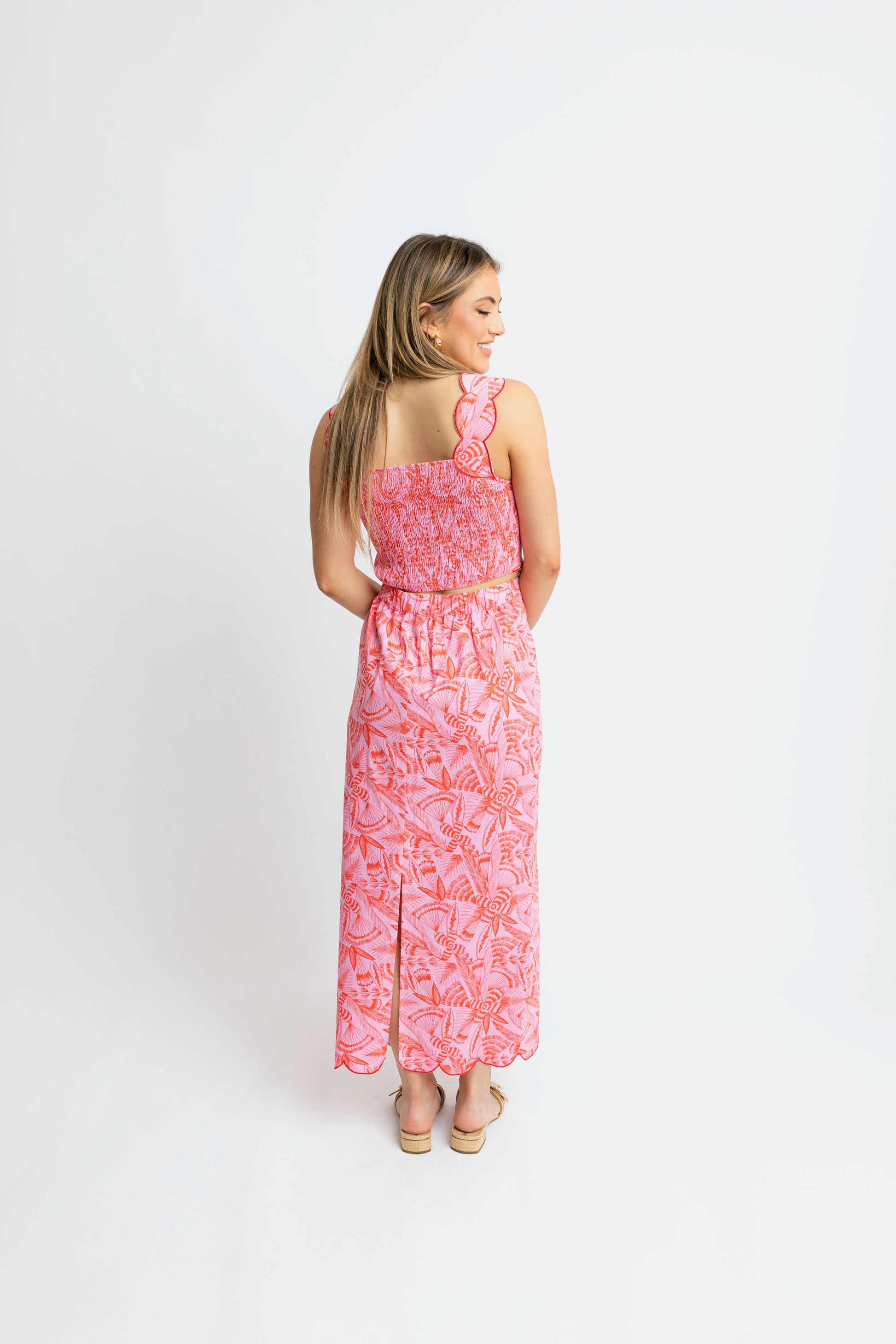 karlie tropical linen scalloped maxi skirt