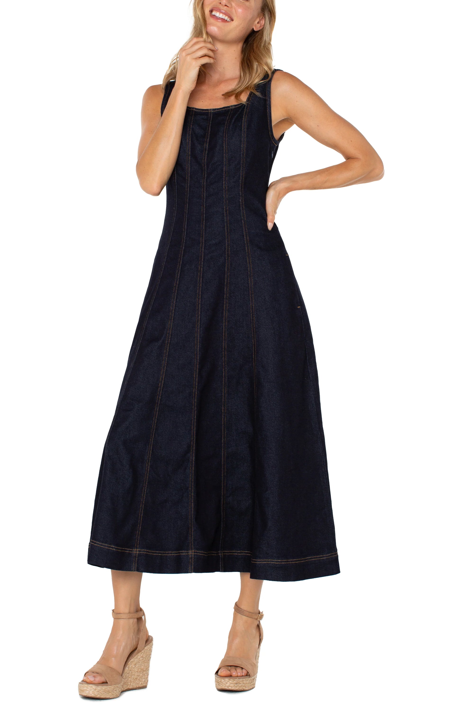 liverpool midi dress in indigo rinse