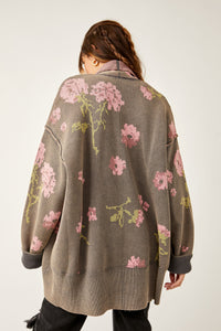 free people chamomile pattern cardi in pink and gray combo