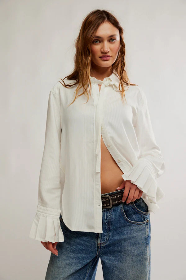 free people mary lou silky shirt in clean ivory