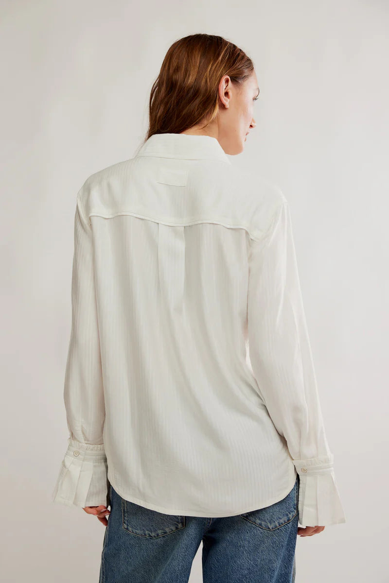 free people mary lou silky shirt in clean ivory