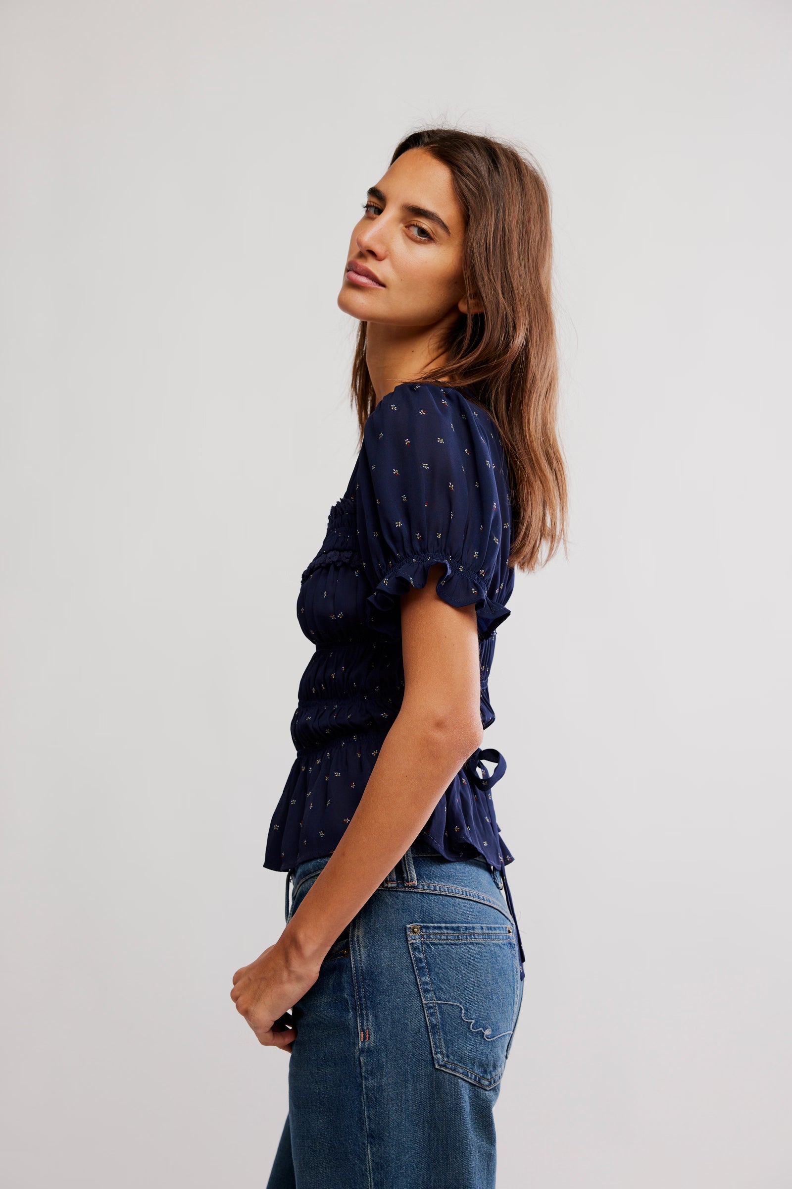 free people adore you blouse in peacoat combo