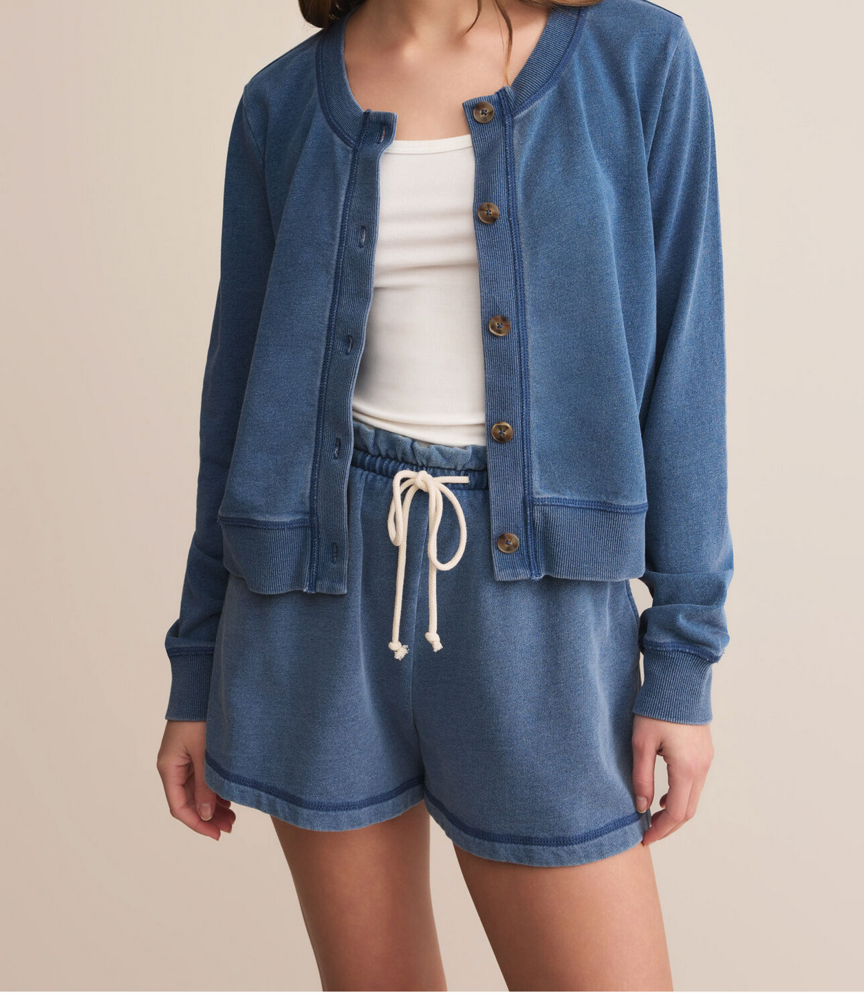 z supply daily knit denim cardigan in vintage indigo