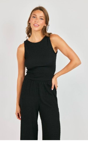 sadie and sage howdy honey textured tank in black