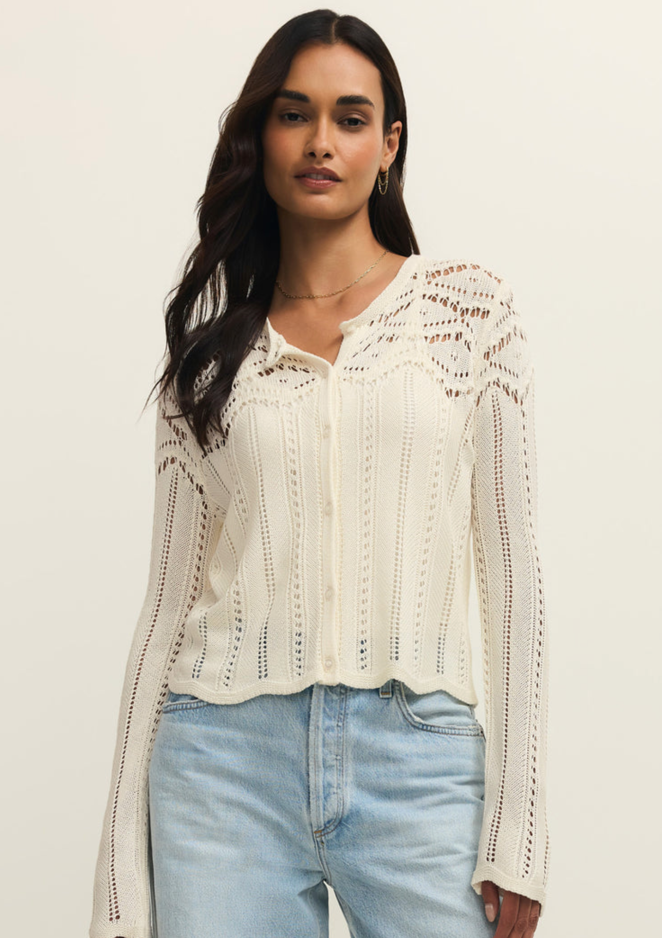 z supply alycia crochet sweater in cloud