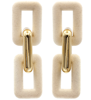 rectangle linked earrings in gold and cream