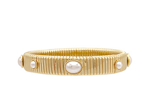 pearl and omega chain bangle in gold