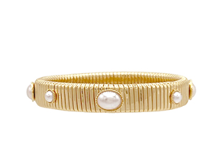 pearl and omega chain bangle in gold