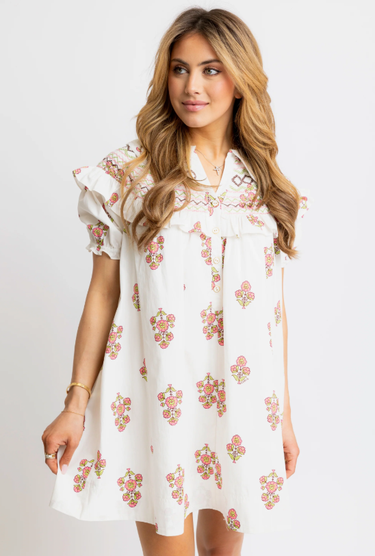 karlie digital floral embroidered peter pan dress