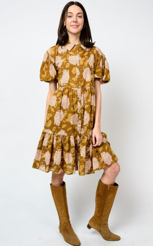 uncle frank hydrangea tiered dress in brown
