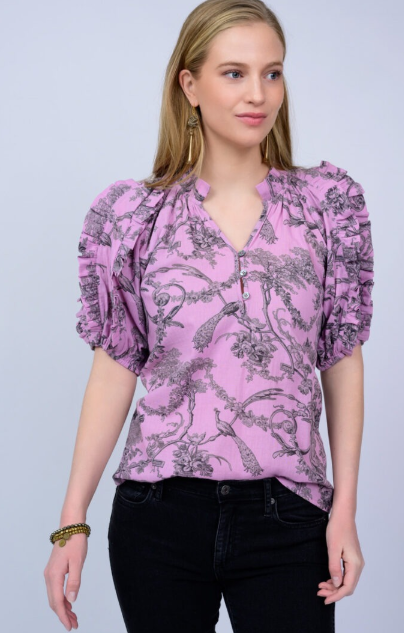 ivy jane toile ruffle sleeve top in lilac