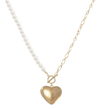 heart pendant pearl/chain combo necklace