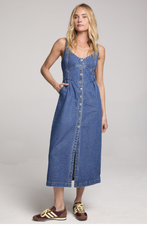 saltwater luxe denim midi in washed indigo