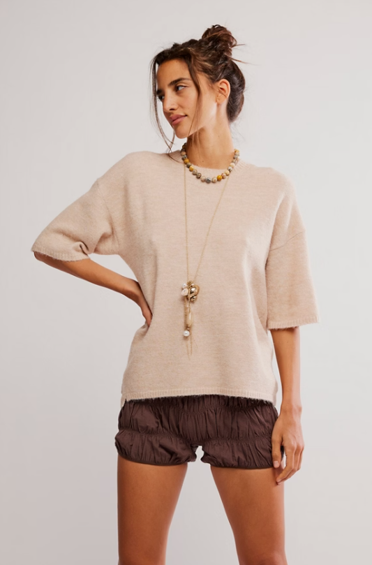 free people margot sweater tee in pearl melange