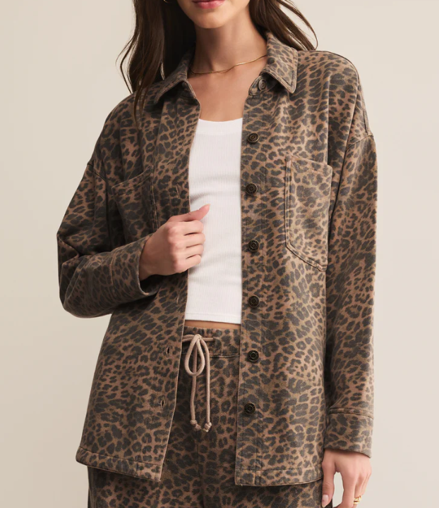 z supply all day leopard jacket in desert tan