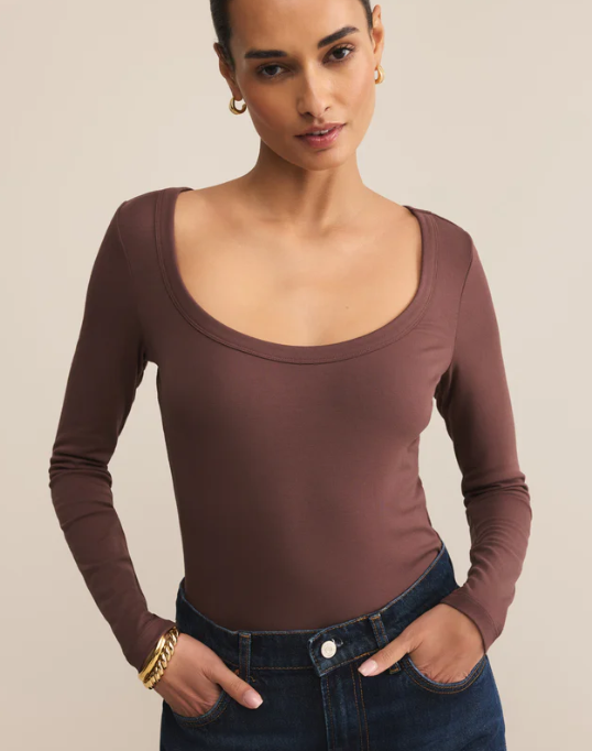 z supply second skin scoop neck top in sandalwood