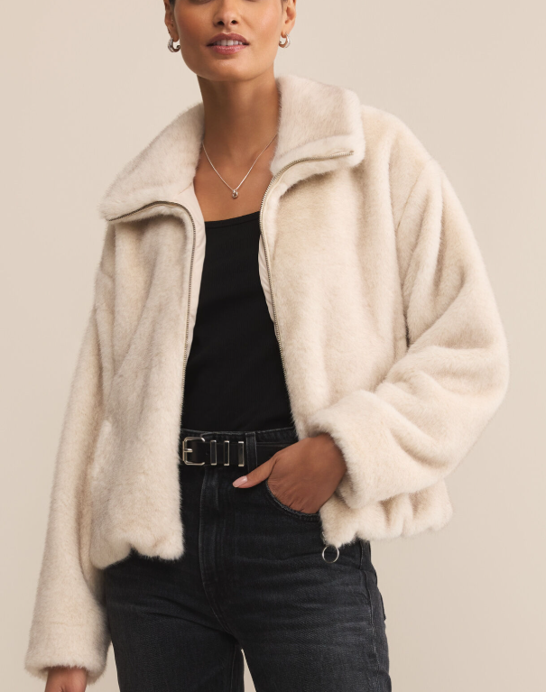 z supply amethyst faux fur jacket in crystal