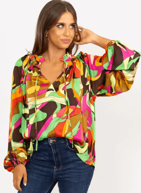 karlie abstract satin vneck top
