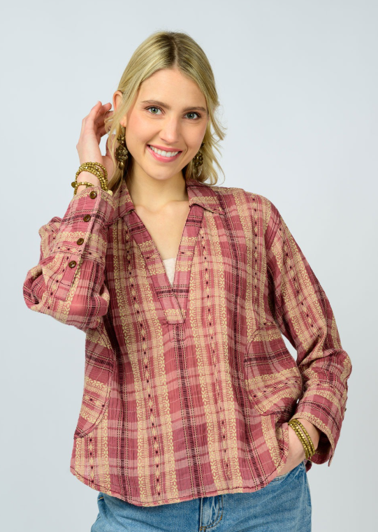 ivy jane popover plaid shirt in rose