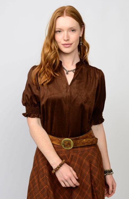 ivy jane suede top in chocolate
