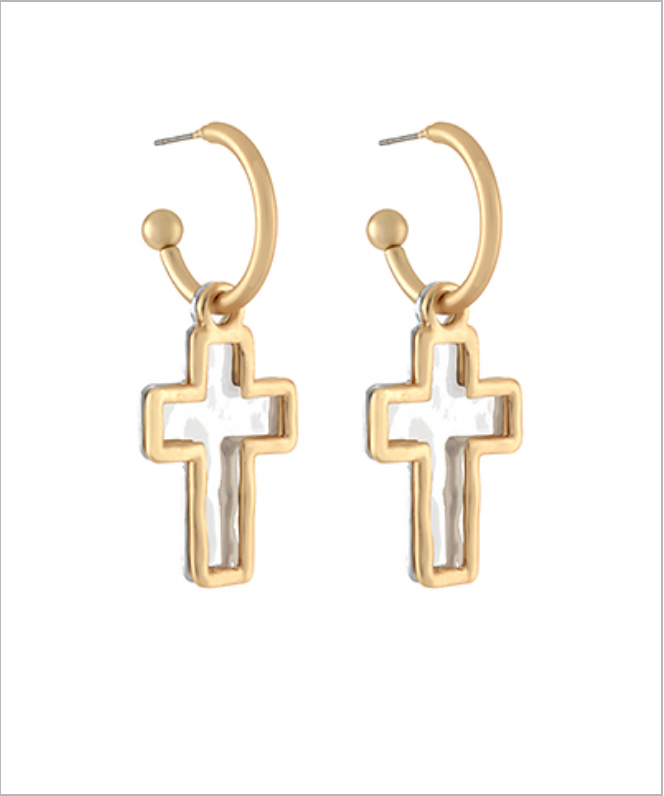 hammered cross two-tone hoops