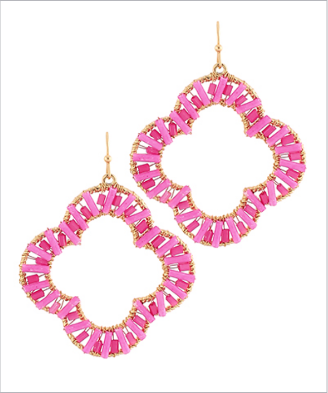 seed bead open clover earrings