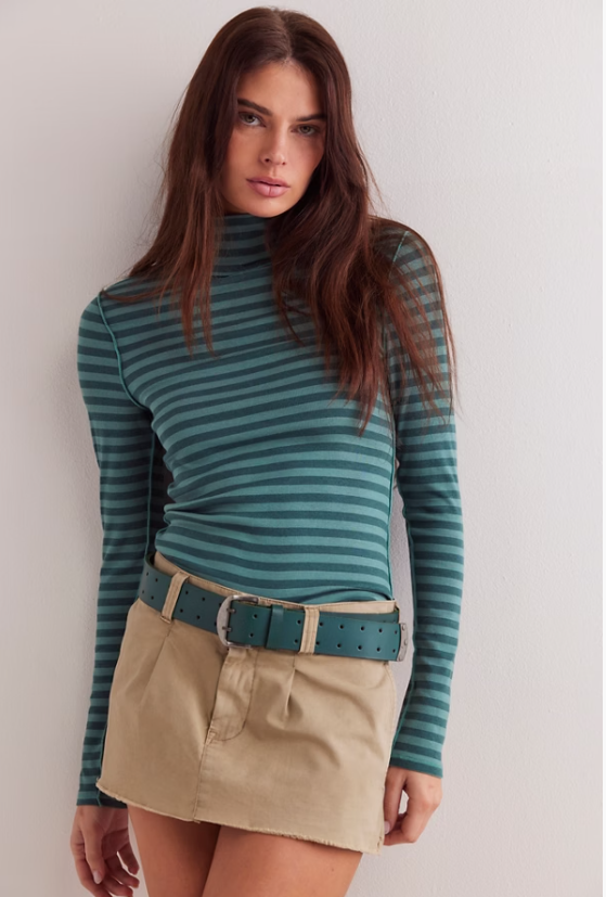 free people good good striped turtleneck in rainforest combo