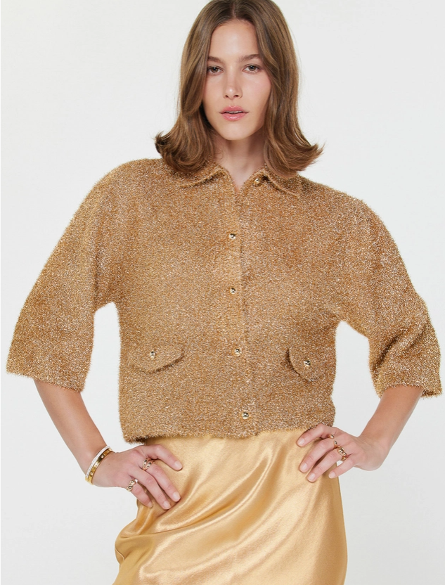 current air fuzzy metallic cardigan