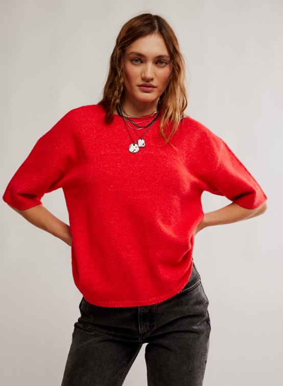 free people margot sweater tee in cherry pop