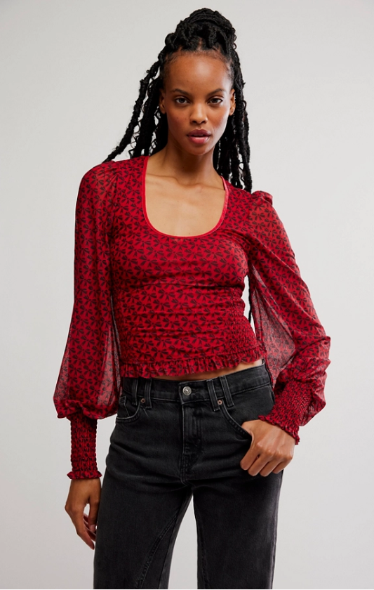 free people dottie knit top in printed salsa