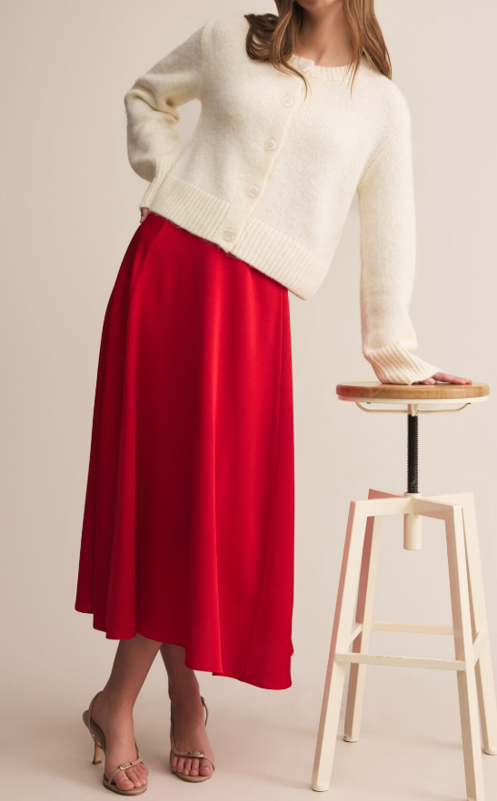 z supply northpointe satin midi skirt in festive red