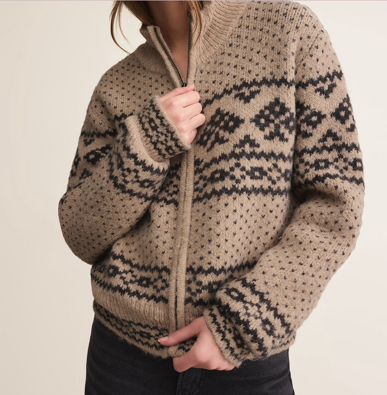 z supply bismarck zip cardiganin smocked heather