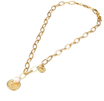 aubrey adele bee pearl paper clip necklace in gold