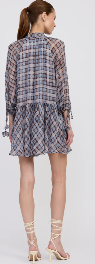 en saison briar mini dress in dusty blue plaid