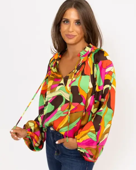 karlie abstract satin vneck top