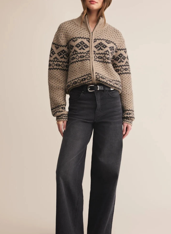 z supply bismarck zip cardiganin smocked heather