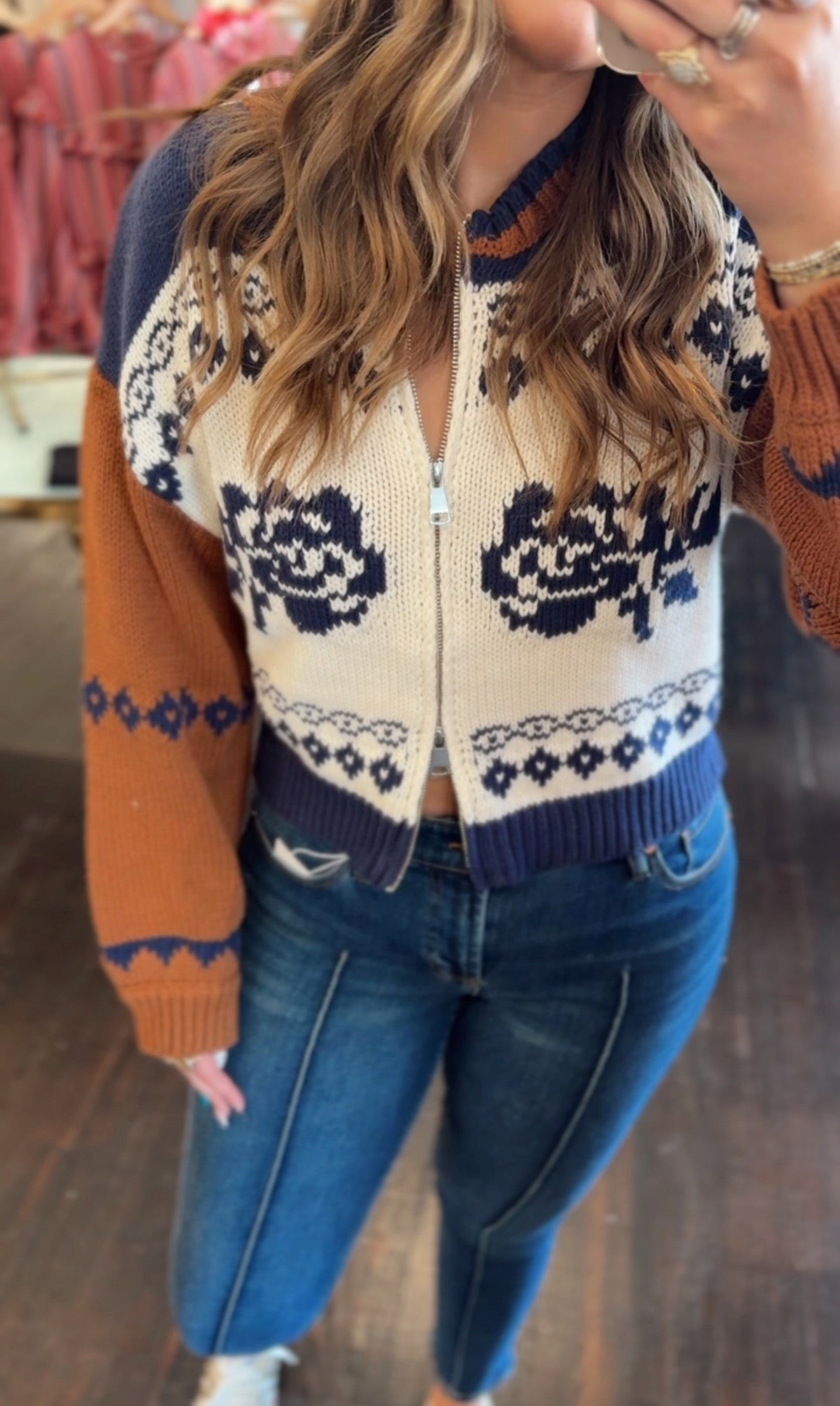 sage the label sweet rose sweater jacket