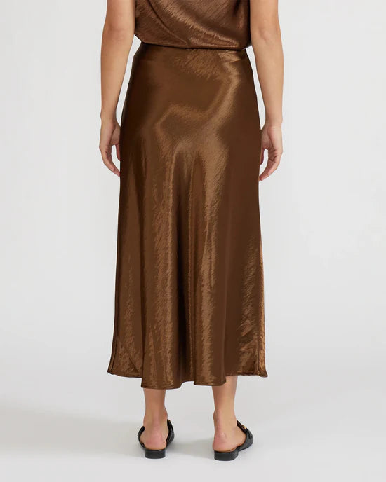 lucy paris barbara satin skirt in bronze