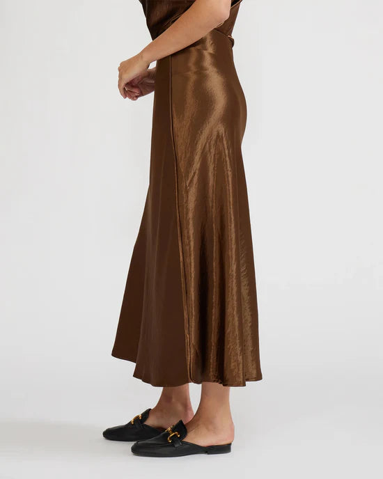lucy paris barbara satin skirt in bronze