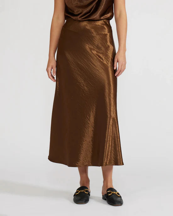 lucy paris barbara satin skirt in bronze