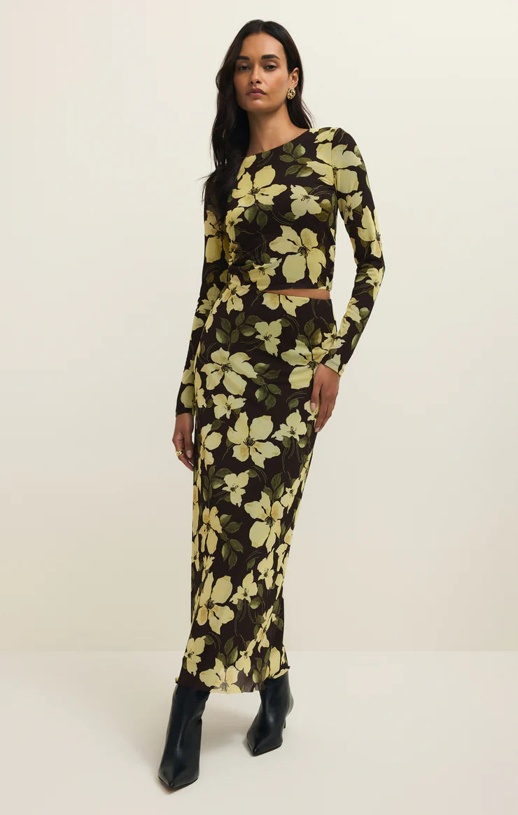 z supply eda ren floral mesh midi skirt in sunnyside