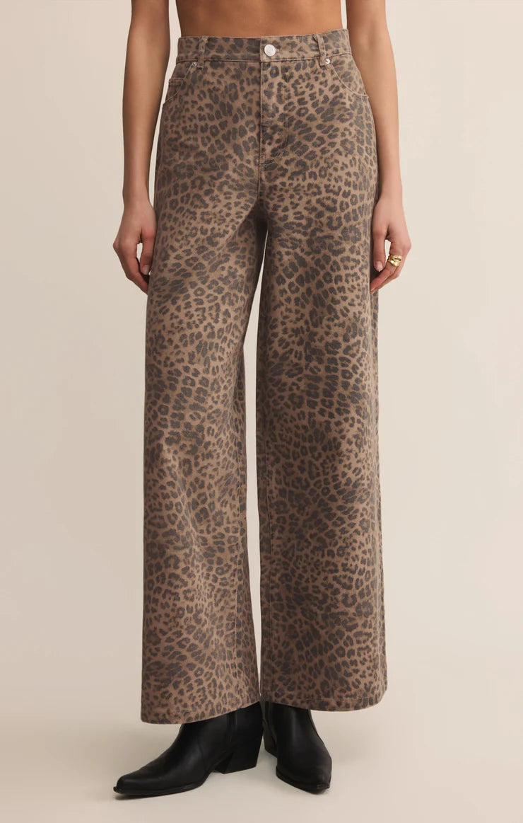 z supply marli denim leopard pant in desert tan