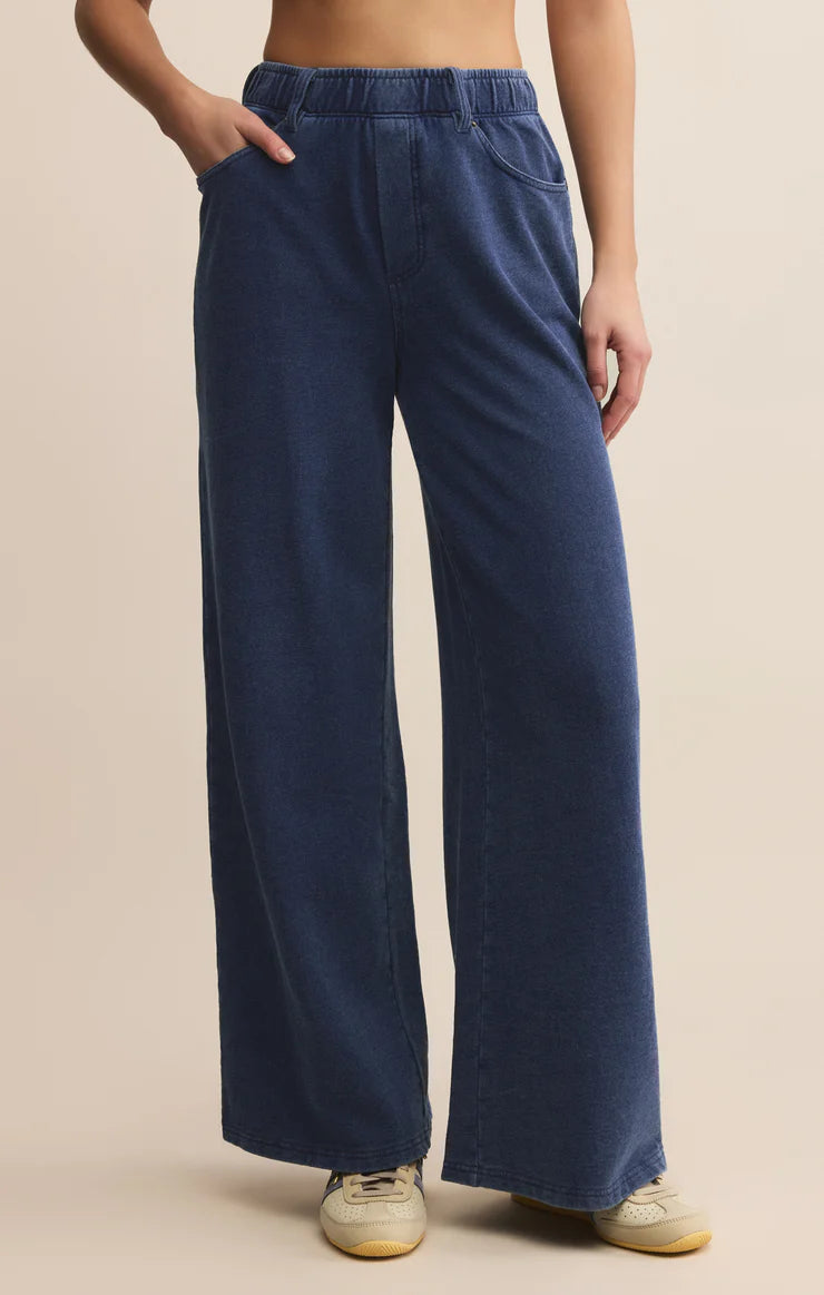 z supply entourage knit denim pant in indigo