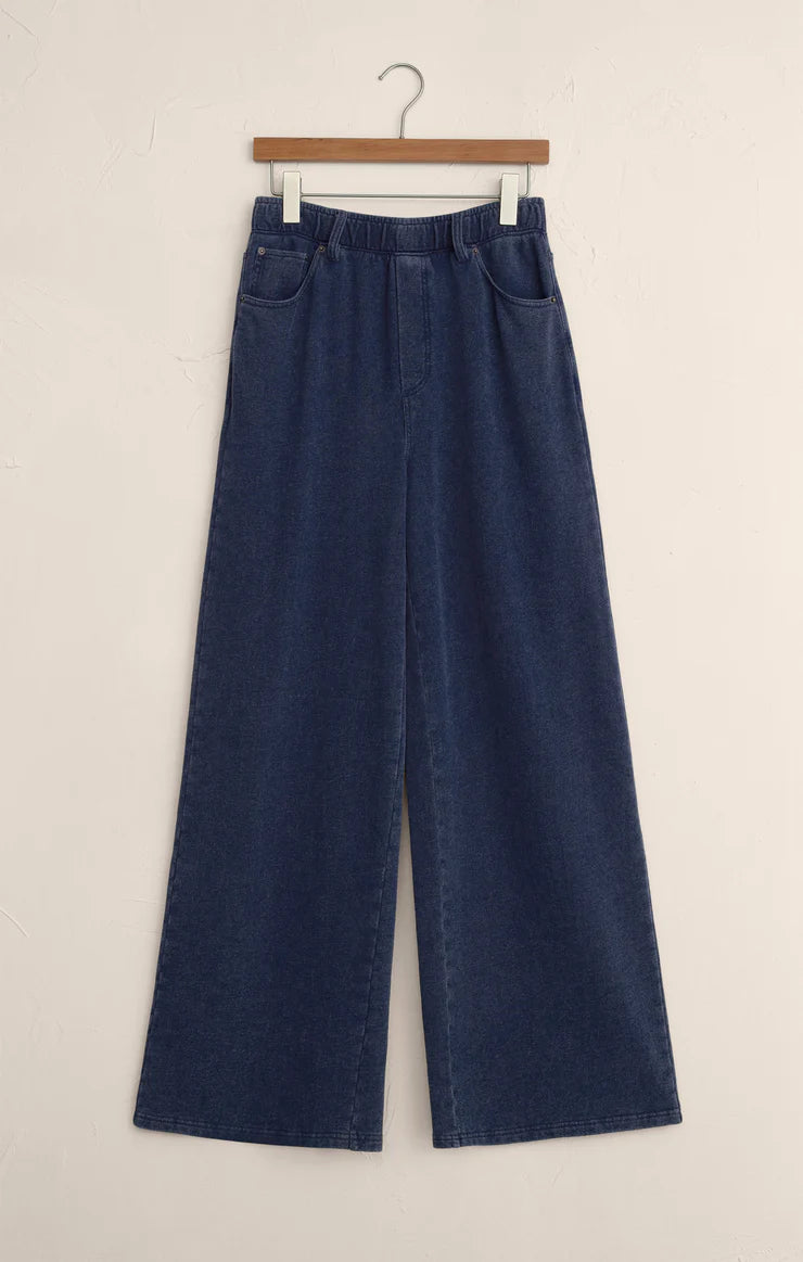 z supply entourage knit denim pant in indigo