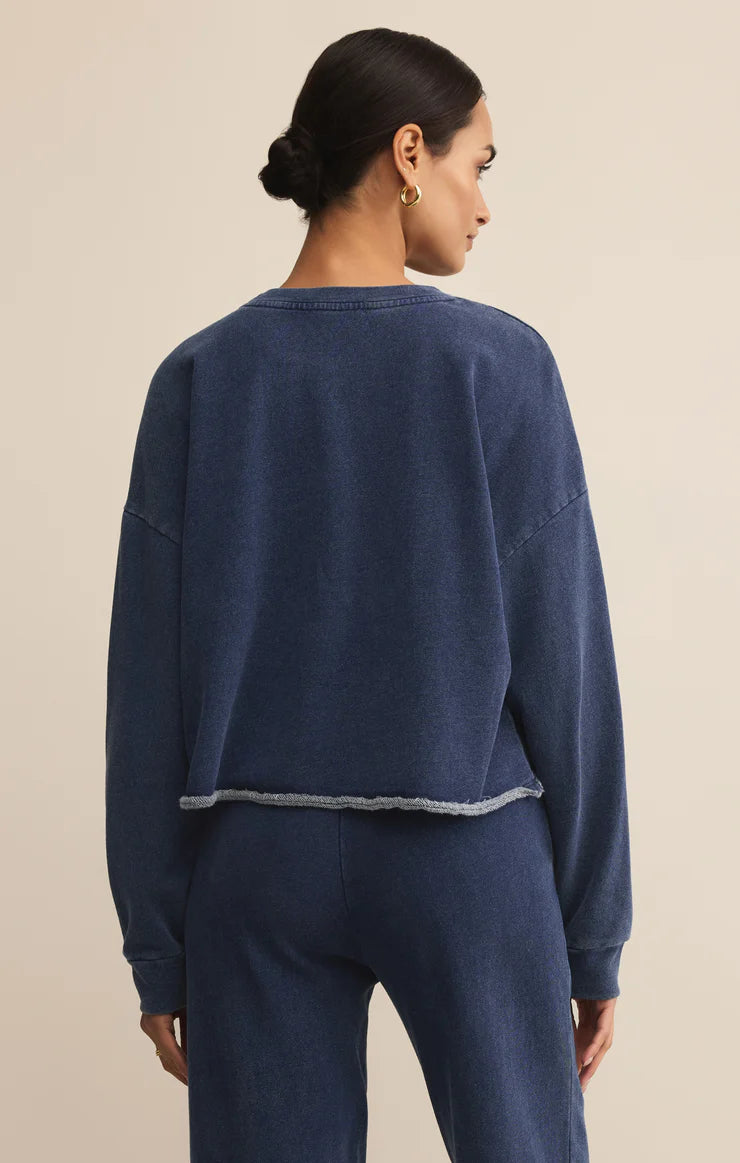 z supply circuit knit denim sweatshirt in indigo