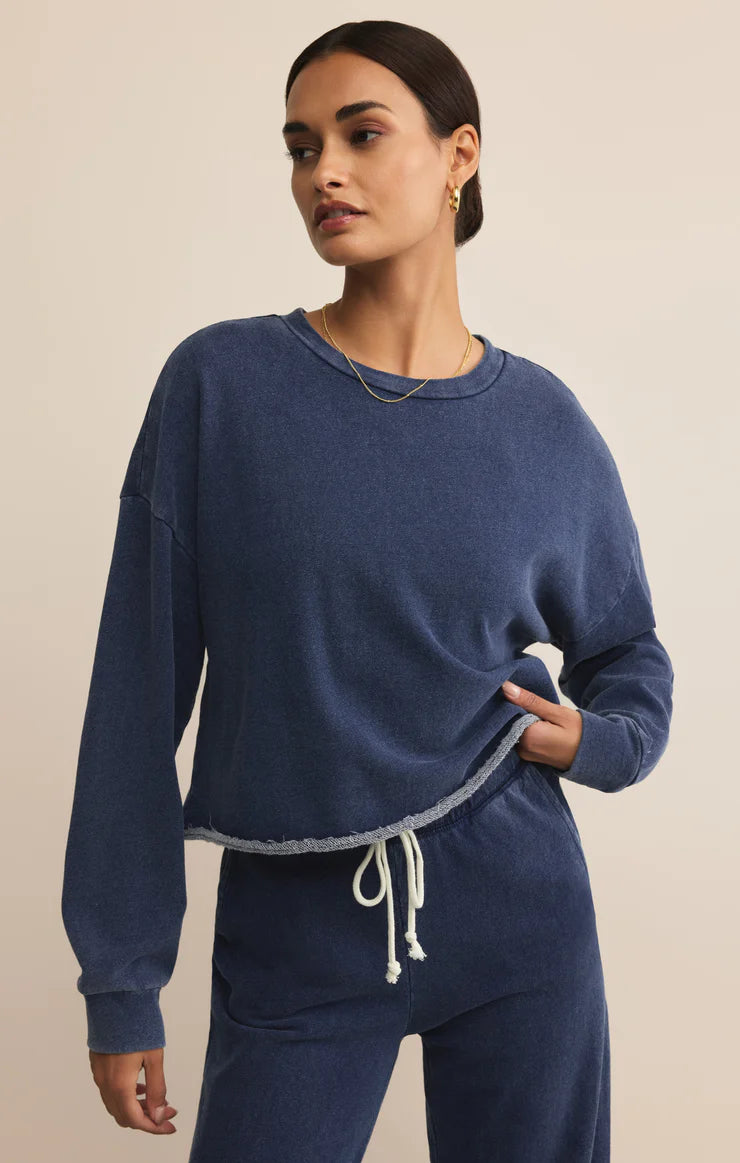 z supply circuit knit denim sweatshirt in indigo