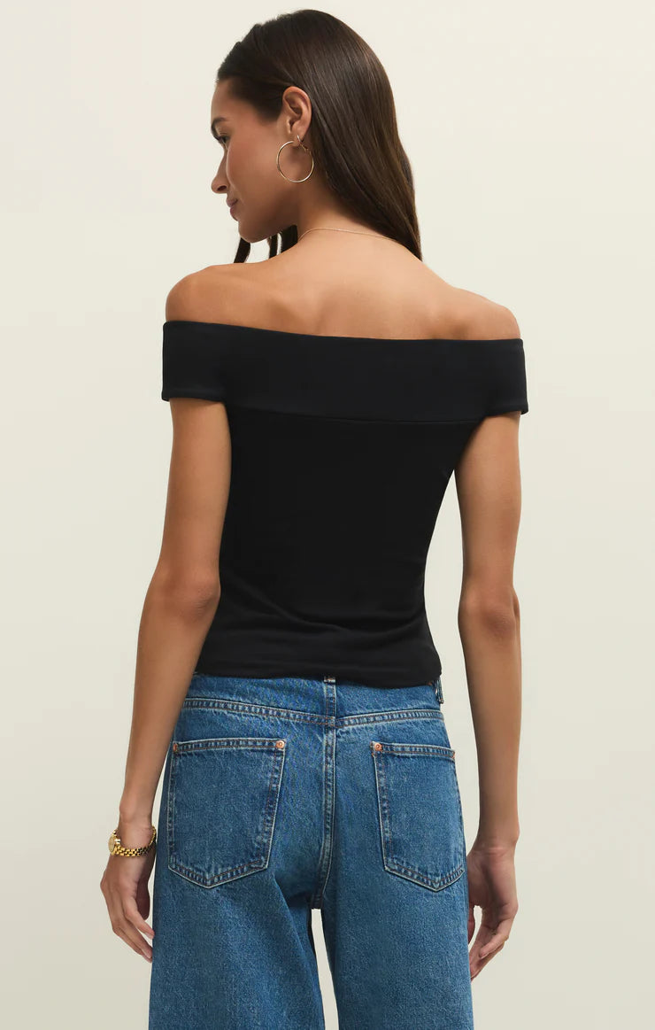 z supply second skin off the shoulder top in black